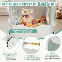 Girello 2 in 1 per Bambini, Carrello Primi Passi in Legno con Spazio di Archiviazione, Negozio di Dolci con Gelati, Cursori, Labirinto, Piatto e Cucchiaio, Centro Attività per 1+ Anni (Verde)