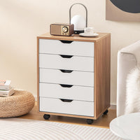 Cassettiera da Ufficio con 5 Cassetti e Ruote, Mobiletto Multiuso per Documenti e Cosmetici, Comodino con Ruote per Camera da letto Studio Ufficio e Soggiorno (Naturale)