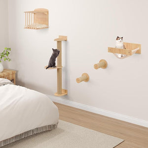 Mensole da Parete per Gatti da Arrampicata, Set Mobili a Murocon 4 Livelli, Amaca, Posto per Graffiare e Tappetini, Albero Tiragraffi Salvaspazio (Modello 5)