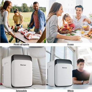 Mini Frigorifero Elettrico 15L, Funzione Caldo e Freddo, Mini frigo per Casa Auto Ufficio e Dormitorio, Prese Incluse, 27 x 33 x 38 cm, DC 12V/AC 220-240V (Bianco) [Classe di efficienza