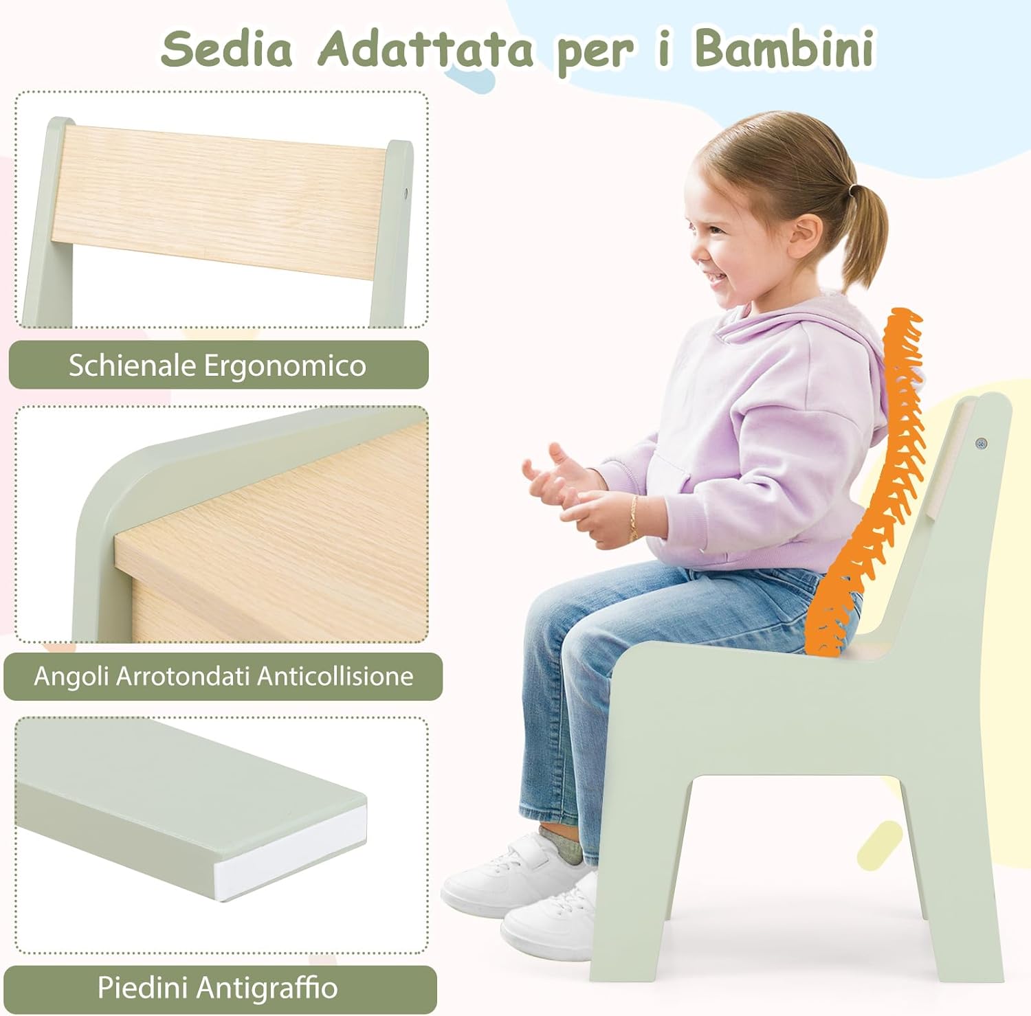Tavolo a Forma di Elefante con Sedie 2 in 1, Set Tavolo e Sedie in Legno con Piano Rimovibile, Spazio di Archiviazione e Porta Rotolo di Carta per Aula per Cameretta, Aula e Asilo, Verde