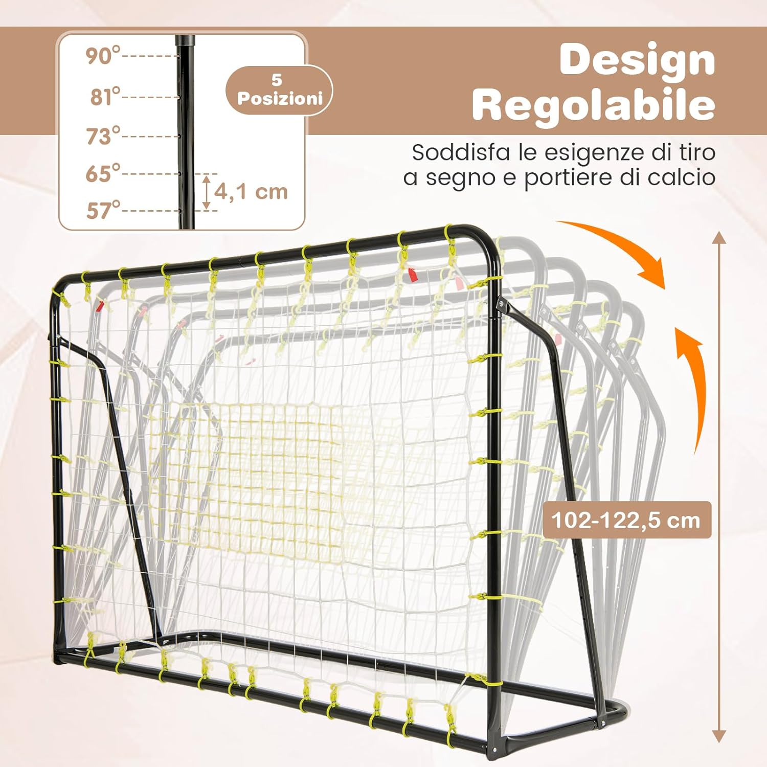 Set di Reti da Calcio 2-in-1 per Bambini: Ribalta e Porta da Calcio 187 x 122,5 cm, Set di Rete di Rimbalzo e Rete da Calcio Regolabile, Struttura in Metallo Robusto