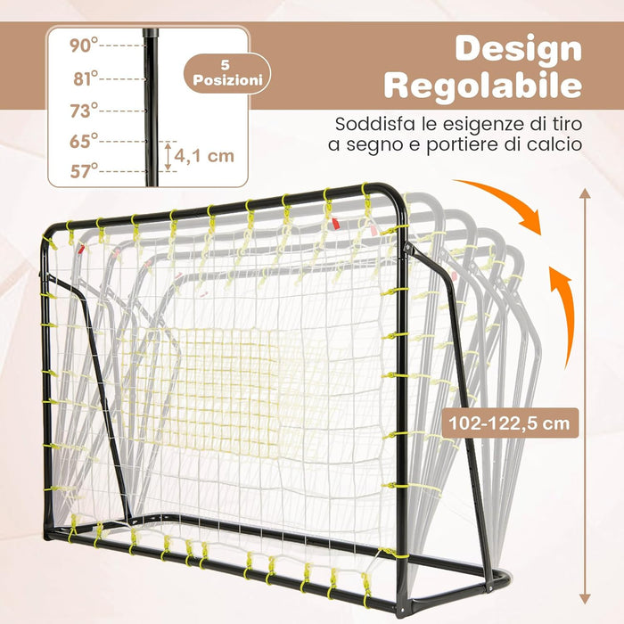 Set di Reti da Calcio 2-in-1 per Bambini: Ribalta e Porta da Calcio 187 x 122,5 cm, Set di Rete di Rimbalzo e Rete da Calcio Regolabile, Struttura in Metallo Robusto
