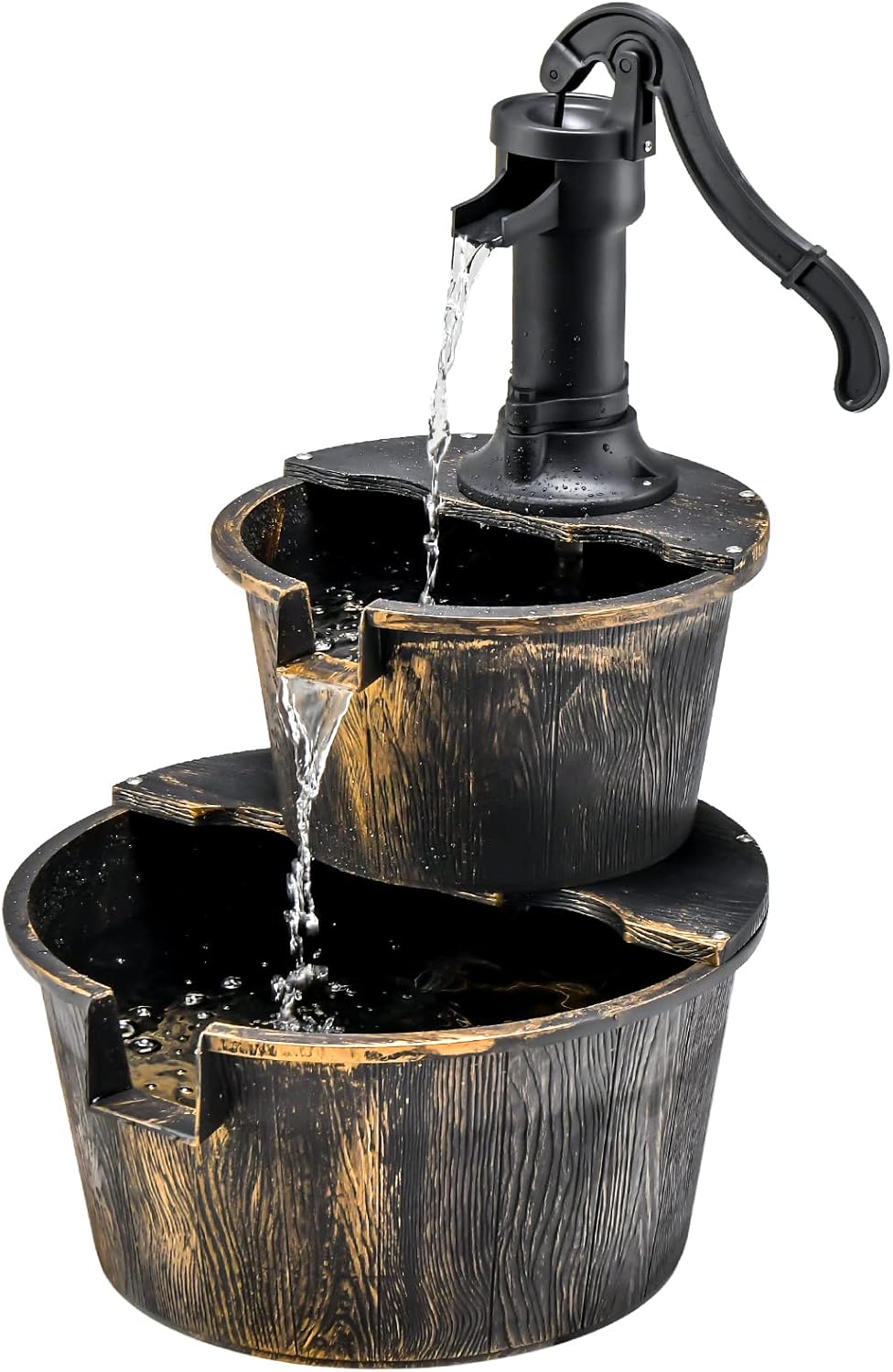 Fontana da Giardino a 2 Livelli, Fontana Rustica con Pompa Regolabile e Ricircolo di Acqua, Fontanella per Giardino Prato e Terrazza, 45,5 x 41 x 68 cm, Bronzo Antico