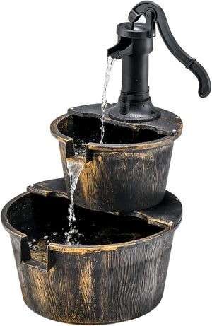 Fontana da Giardino a 2 Livelli, Fontana Rustica con Pompa Regolabile e Ricircolo di Acqua, Fontanella per Giardino Prato e Terrazza, 45,5 x 41 x 68 cm, Bronzo Antico