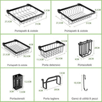 Scolapiatti sul Lavandino, Scolapiatti a 2 Livelli Regolabile per Riporre i Piatti e Utensili da Cucina, con 4 Cestini e 8 Ganci, Carico Massimo: 50 kg