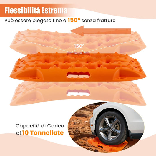 Tappetino di Trazione 2 Pezzi, Carico 10T, Piastre di Trazione per SUV Camper Auto Camion, Tavola di Recupero per Piste Offroad, per Sabbia, Neve, Fango (Arancione, 58 x 31 x 6 cm)