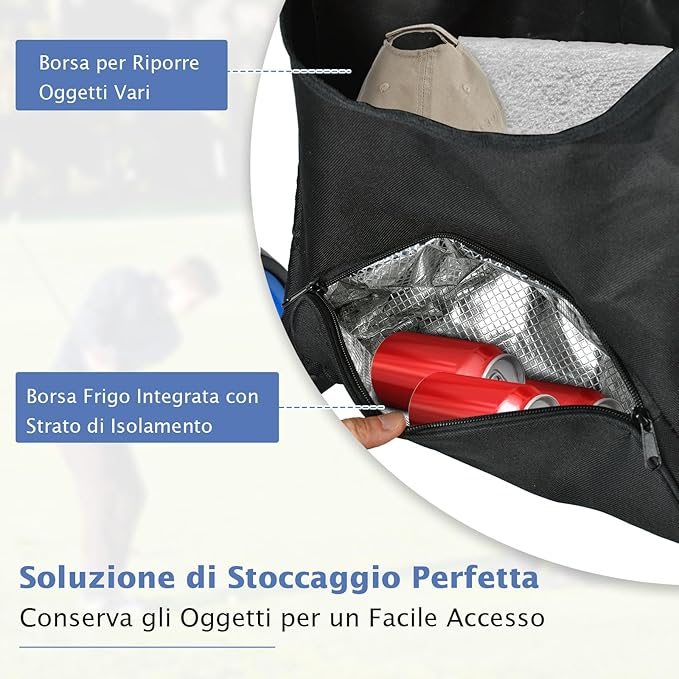 Carrello da Golf a Spinta e a Trazione, Carrello Golf Pieghevole Leggero a 4 Ruote con Borsa Impermeabile, Freno a Pedale, Porta Tazza e Porta Ombrello Regolabile(Blu)