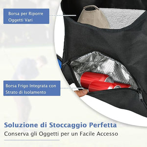 Carrello da Golf a Spinta e a Trazione, Carrello Golf Pieghevole Leggero a 4 Ruote con Borsa Impermeabile, Freno a Pedale, Porta Tazza e Porta Ombrello Regolabile(Blu)