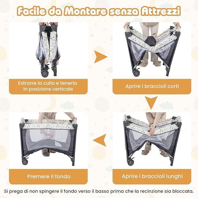 4 in 1 Lettino da Campeggio per Bambini, Lettino Pieghevole con Materasso, Box Bambini Portatile con Borsa, Culla Lettino con Fasciatoio, Ruote, Portata 15 kg, 102 x 72 x 74 cm (Grigio+Beige)