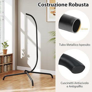 Supporto per Amaca a C, Base per Sedia Sospesa in Metallo Pesante con Gancio a Molla e Rotazione a 360°, Telaio per Amaca per Interni ed Esterni, Portata 180 kg