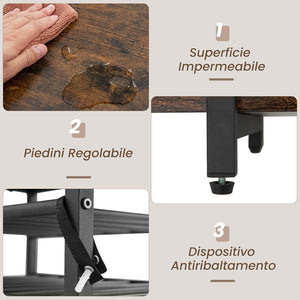 Mobiletto Portabottiglie da Vino a 3 Livelli, con Ripiani di Stoccaggio, Porta Bicchieri, Porta Bottiglie, Prolunghe Elettriche, per Soggiorno Cucina, Bar, 120 x 40 x 92 cm (Marrone)