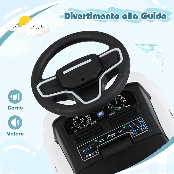 Macchinina Cavalcabile per Bambini, Macchina a Spinta con Clacson, Suoni del Motore e Spazio di Stoccaggio, Auto Giocattolo per Bambini da 1-3 Anni (Bianco)