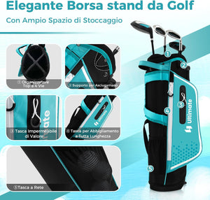 Set di Mazze da Golf per Bambini 5-7 Anni, Set Allenamento Golf con Sacca, Fodera Impermeabile, Legno di Fairway 3, Ferro 7, Ferro S e Putter per Bambini e Bambine, Destrorso