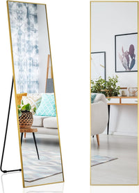 Specchio da Parete Lungo, Specchio da Terra Appendere con Cornice in Lega di Alluminio e Ganci, Per Camera da Letto e Soggiorno, 160 x 40 cm (Oro)