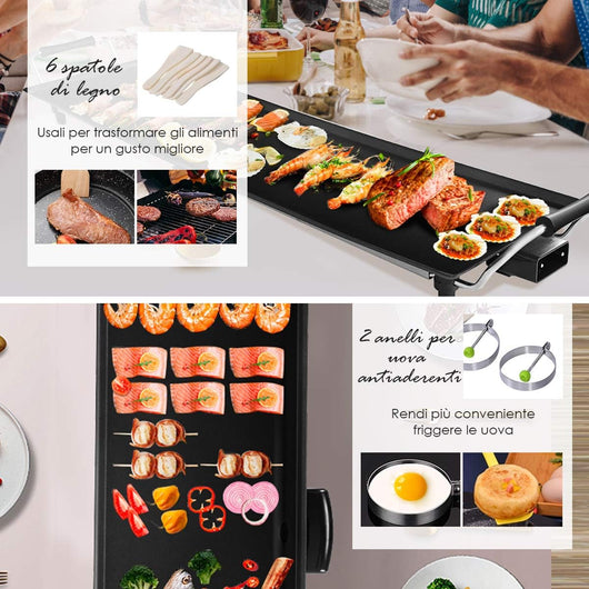 1800W Piastra Griglia Elettrica Extra Largo, Piastra Grill con Piano Cottura in Alluminio, Antiaderente, 90 x 23 cm (90 x 23 cm)