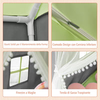 Tenda da Gioco per Bambini, Tenda Castello con Tappetino Lavabile, Luci a Forma di Stella, per Interno ed Esterno, 105 x 121 x 136 cm (Verde)