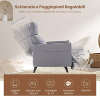 Poltrona Reclinabile, Poltrona in Tessuto di Lino con Schienale e Poggiapiedi Regolabili, Sedile Morbido Imbottito, 2 Tasche, per Soggiorno Camera da Letto, Carico 120 kg (Grigio chiaro)