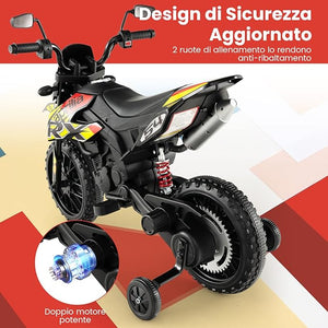 12V Aprilia Moto Cavalcabile per Bambini, Motocicletta Elettrica con Ruote Ausiliarie e Musica Wireless, Sospensione a Molla, Moto Elettrica alla Moda per Bambini 3-8 Anni (Nero)