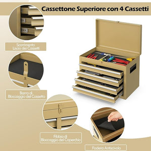 Cassettiera Portautensili a 4 Cassetti, Carrello per Attrezzi con Ruote Bloccabili Ripiano Regolabile e Rivestimento Antiscivolo, 59 x 28 x 102 cm (Giallo Deserto)
