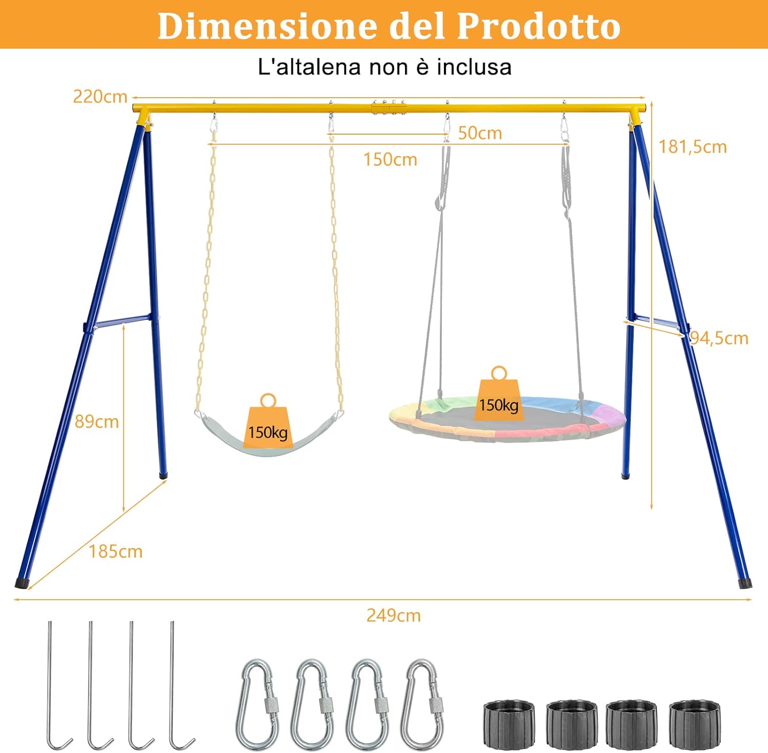Set Altalena da Giardino,Struttura di Metallo per Altalena con 1 Sedile Altalena in EVA Morbido e 1 Altalena Nido,Struttura ad A Resistente per Altalena,Capacità 300kg,ideale per parco,giochi
