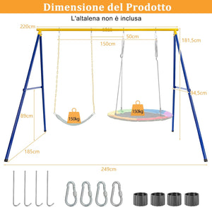 Set Altalena da Giardino,Struttura di Metallo per Altalena con 1 Sedile Altalena in EVA Morbido e 1 Altalena Nido,Struttura ad A Resistente per Altalena,Capacità 300kg,ideale per parco,giochi