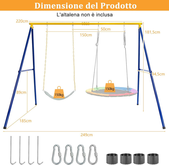 Set Altalena da Giardino,Struttura di Metallo per Altalena con 1 Sedile Altalena in EVA Morbido e 1 Altalena Nido,Struttura ad A Resistente per Altalena,Capacità 300kg,ideale per parco,giochi