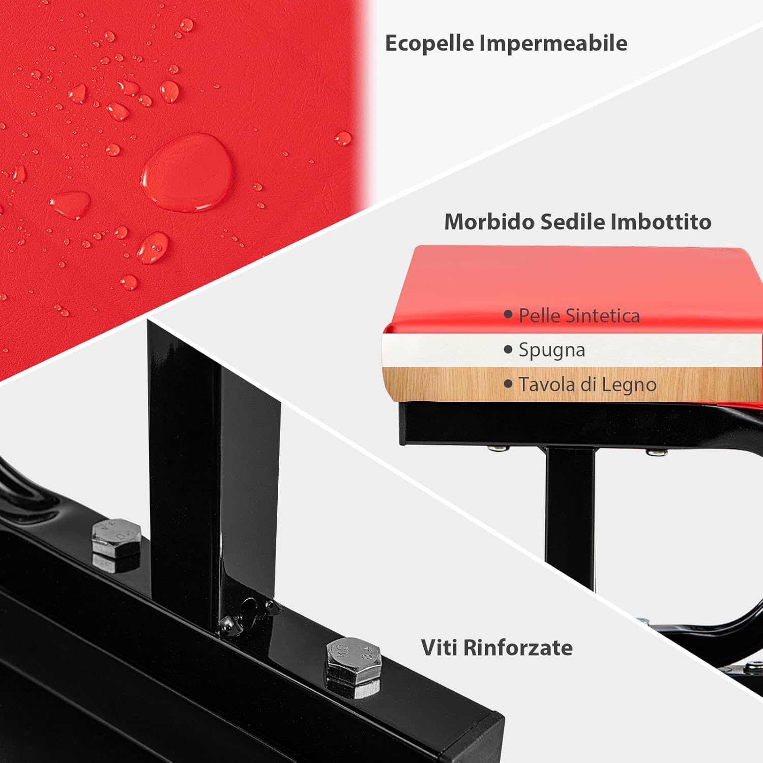 Sgabello da Officina con Ruote, Sgabello da Meccanico con Sedile Imbottito e Vassoio Porta Attrezzi, capacità di Carico 150 kg