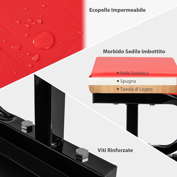 Sgabello da Officina con Ruote, Sgabello da Meccanico con Sedile Imbottito e Vassoio Porta Attrezzi, capacità di Carico 150 kg