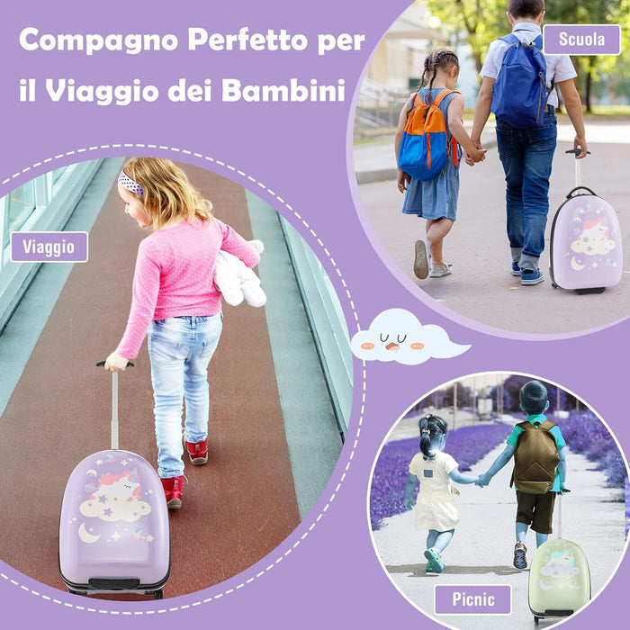 Valigia per Bambini da 16" con Ruote, Valigia Rigida con Manico Telescopico in Alluminio, Regalo per Bambini, 33 x 26 x 81cm (Rosa)