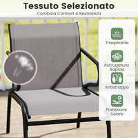Set di 2 Sedie da Patio con Tessuto Traspirante e Struttura in Metallo, Sedie da Bistro da Esterno con Braccioli, Poltrona per Giardino Terrazza Portico, Portata 150 kg