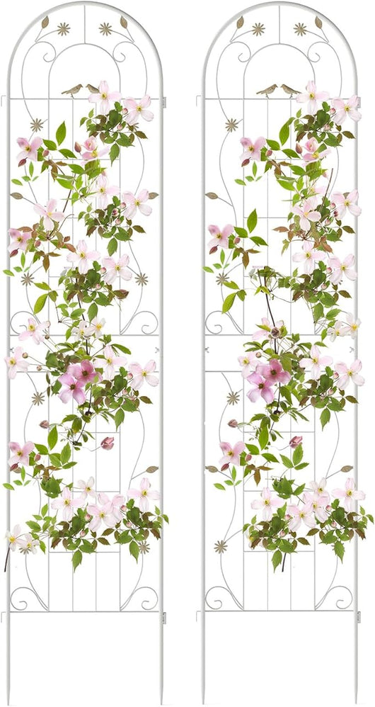 Grigliati per Rampicanti 180 x 50 CM, Set di 2 Tralicci di Metallo Antiruggine per Piante Rampicanti, Rose e Verdure, Decorazione Esterna per Giardino, Cortile e Patio (Bianco)