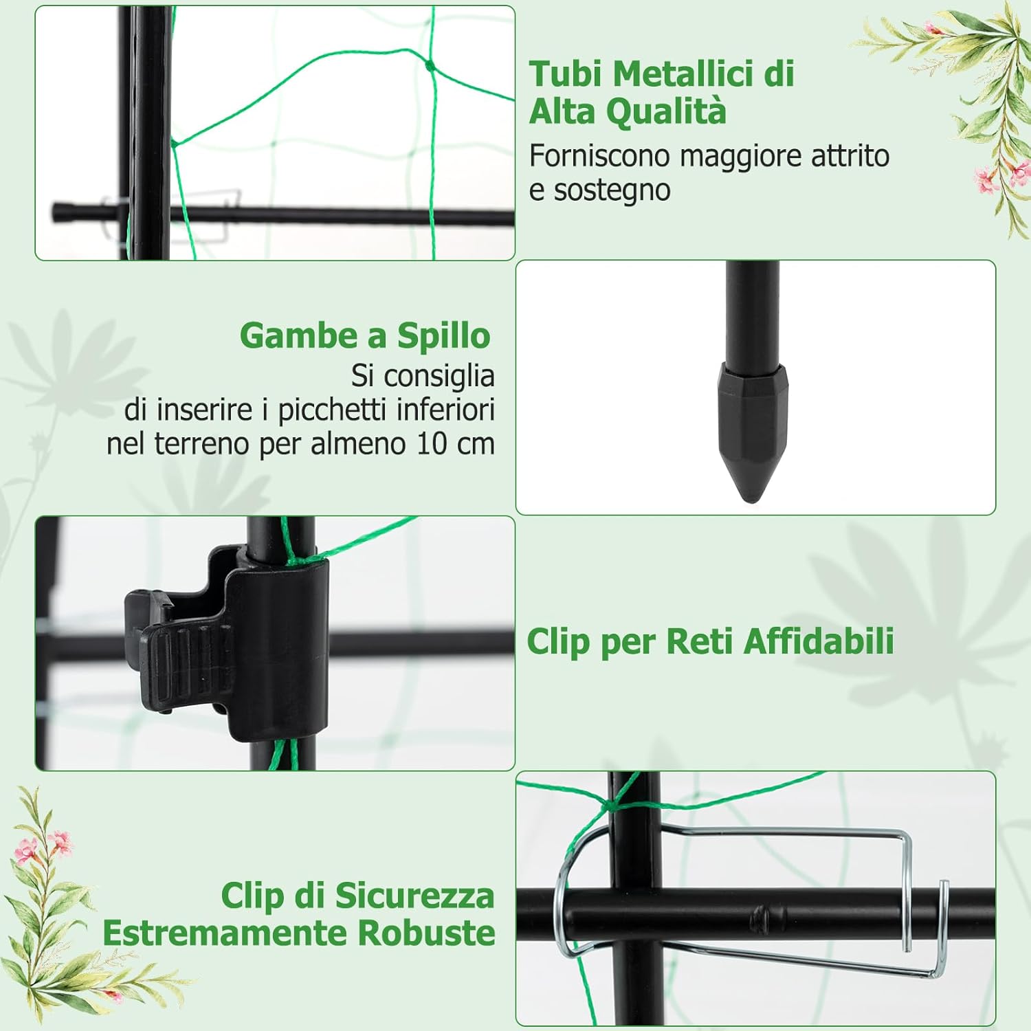 Traliccio per Piante Rampicanti ad Arco 179 x 180 cm, Trellis Alto a Forma di U per Cetrioli da Letto Rialzato con Rete, Supporto per Piante all'Aperto per Frutta e Fiori