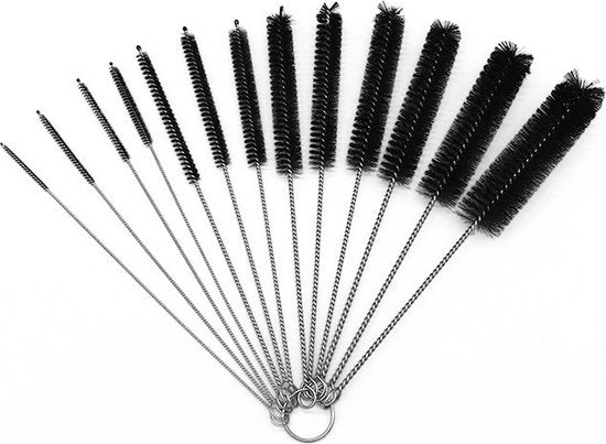Set di tubi di nylon da 8 pollici, set di spazzole per raccordi e bottiglie, spazzole flessibili per pulire tubi, tastiere, vetro e zone difficili da raggiungere, set di 13 diverse misure - nero