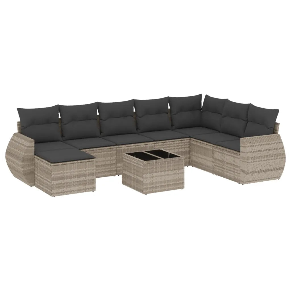 Set Divano da Giardino 9pz con Cuscini Grigio Chiaro Polyrattan