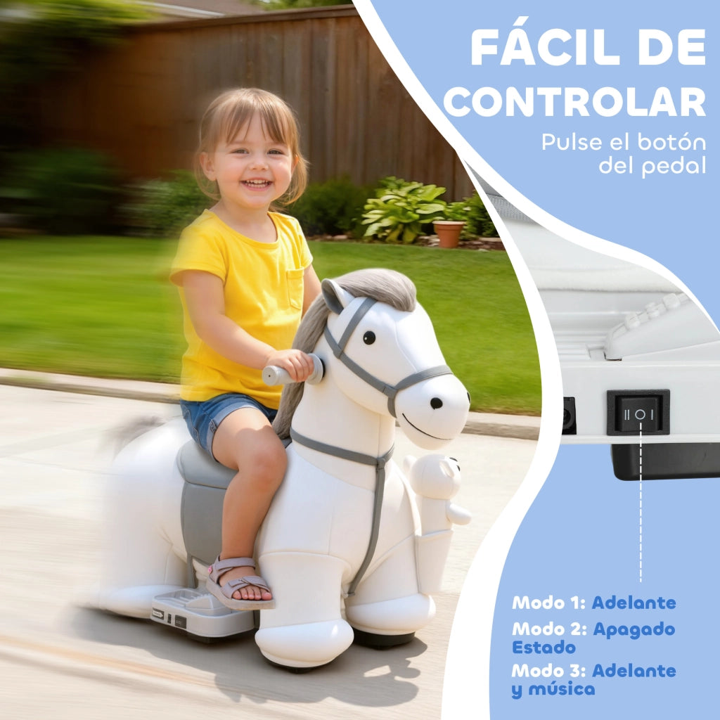 Cavallo a Dondolo Elettrico con Musica e Batteria 6V ¨C Zephmum ¨C Bianco