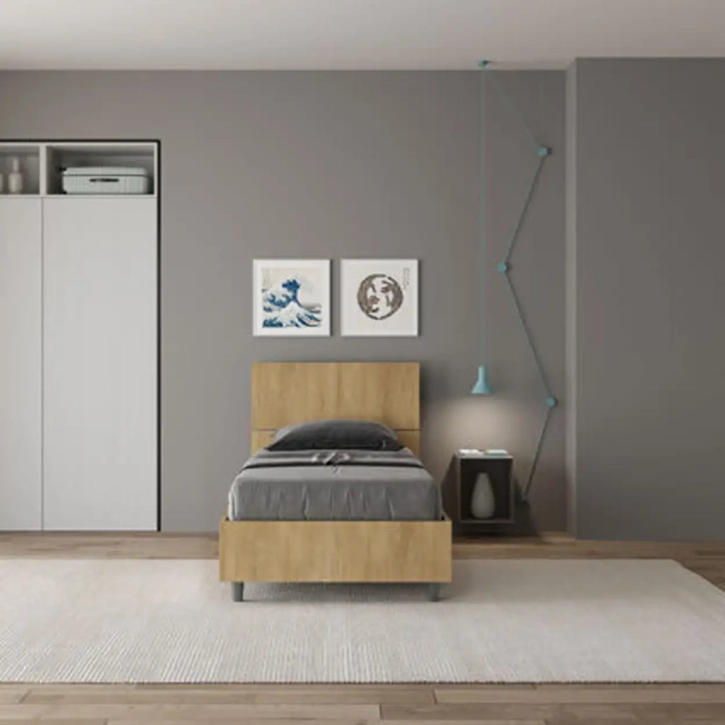 Letto singolo con rete 80x190 testata inclinata quercia Demas