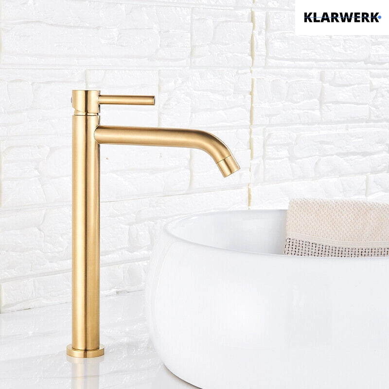 Julia | Rubinetto da bagno alto Hotel Gastro Gold spazzolato |Rubinetto premium in acciaio inossidabile per lavelli alti |Rubinetto ad alta pressione