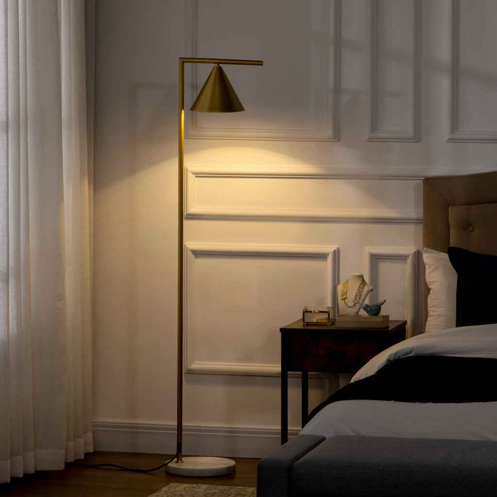 Lampada da terra ¨C zephmum ¨C dorato, abat-jour orientabile, base in marmo, 35x26x153 cm