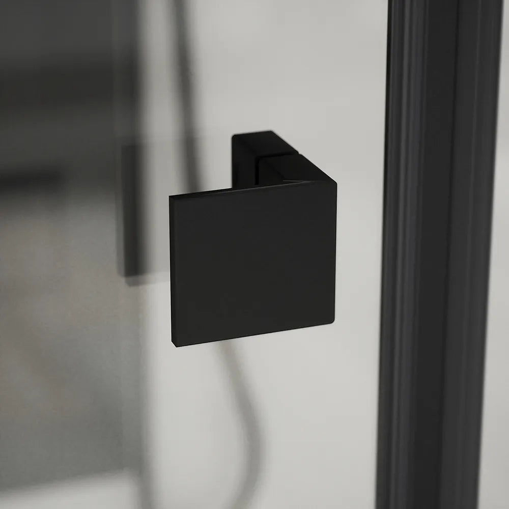 Porta doccia 161-165cm profili nero opaco apertura a battente e parete fissa vetro 8mm trasparente h195 | Fiji