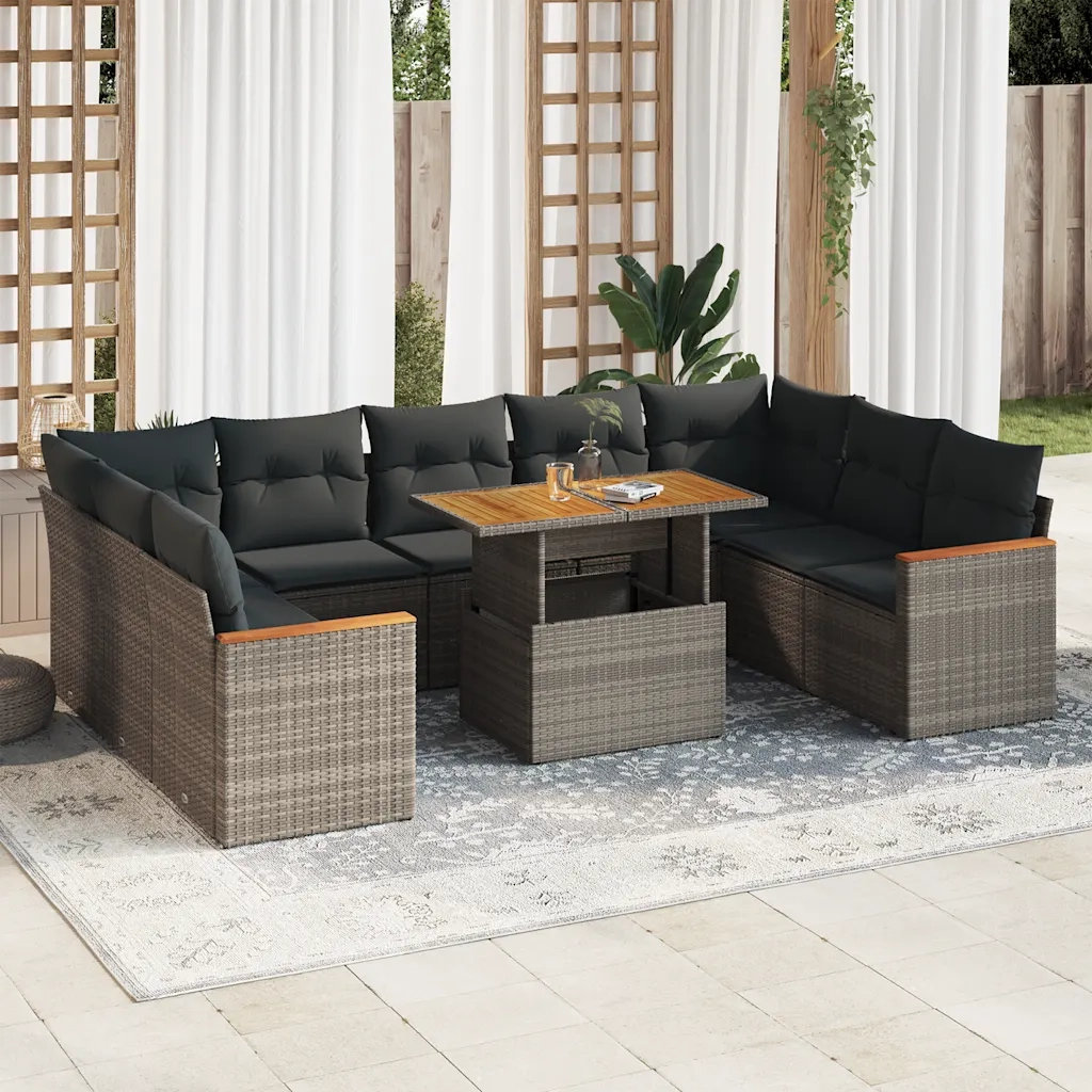vidaXL Divano Giardino 10 pz con Cuscini Grigio in Polyrattan Acacia