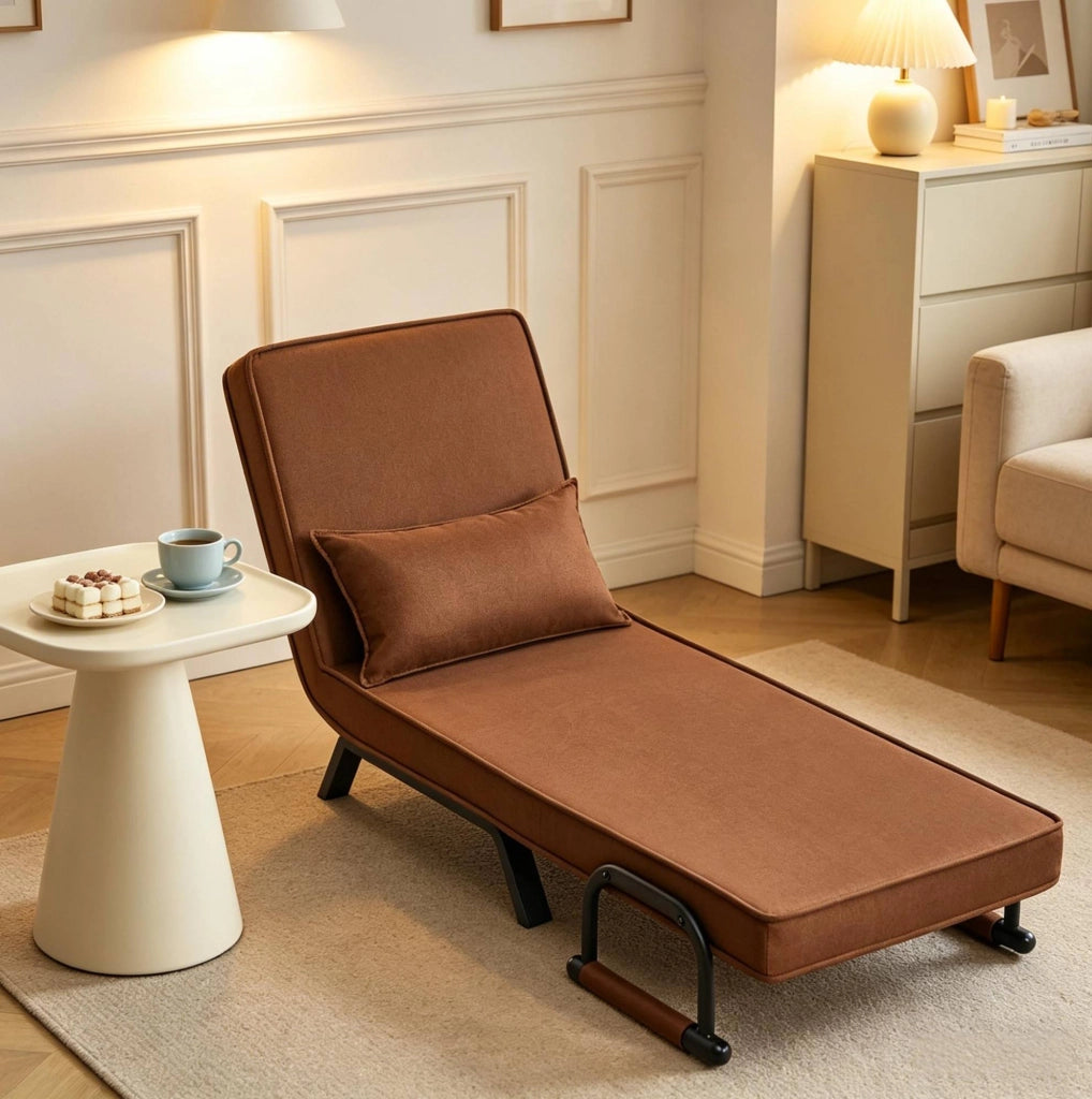Poltrona letto pieghevole 3 in 1 marrone con schienale regolabile