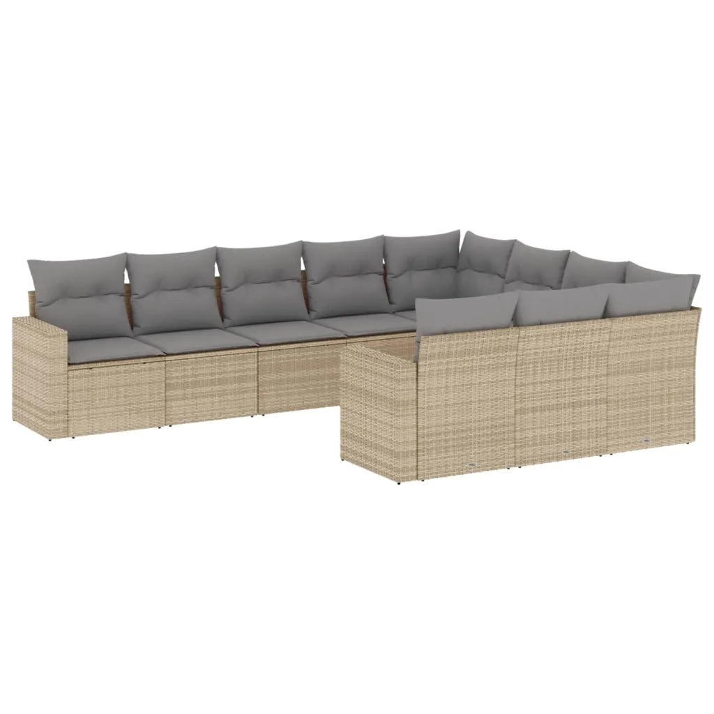 Set Divano da Giardino 10 pz con Cuscini Beige in Polyrattan 3219479