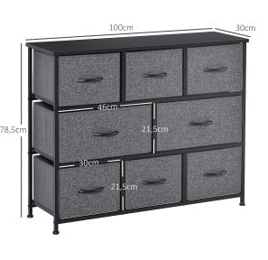 Kommode mit 8 Stoffschubladen und Metallgestell, 100x30x78,5 cm, Dunkelgrau