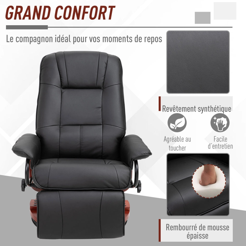Poltrona relax reclinabile ¨C Xylo ¨C tessuto similpelle nero con poggiapiedi girevole 360¡ã