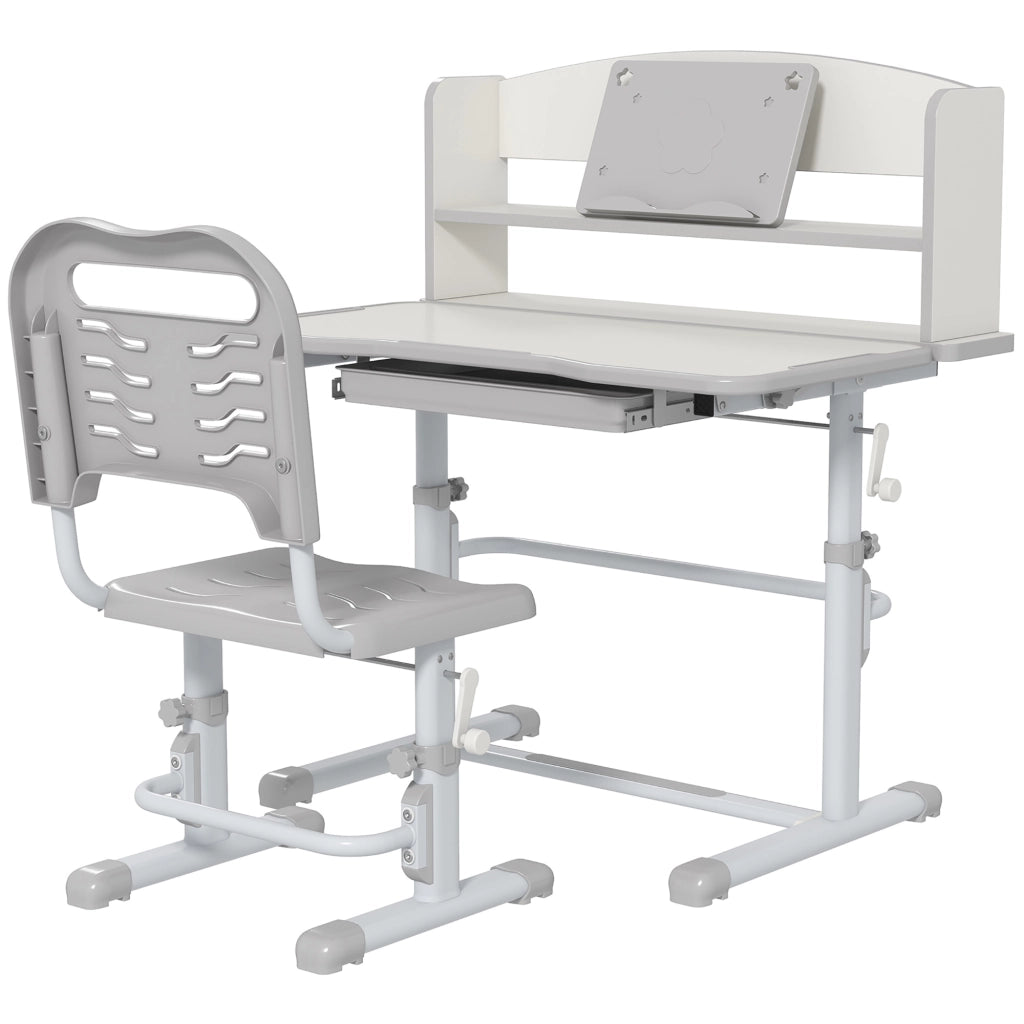 Scrivania per Bambini con Sedia Regolabile e Piano Inclinabile ¨C Zephmum ¨C Grigio