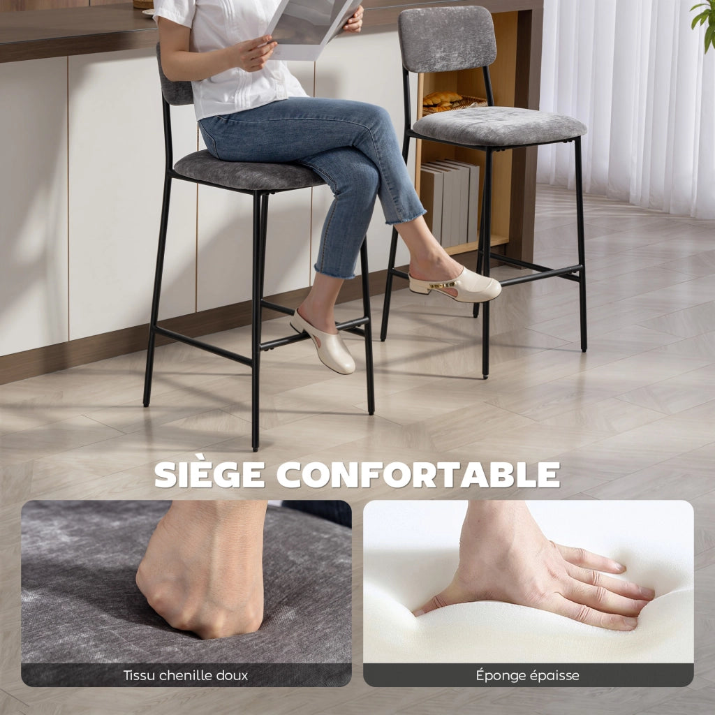 Sgabelli da Bar Imbottiti in Tessuto ¨C Zephmum ¨C 2 Pezzi Grigio 45.5x48x101cm