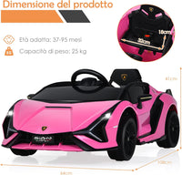Macchina Elettrica Lamborghini per Bambini da 12V, Veicolo Elettrico Cavalcabile con Luci LED MP3 Telecomando, Fino a 5km/h, +3 Anni (Rosa)
