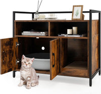 Mobile per Lettiera Gatti con Ripiani Aperti e Ripiani Chiusi con Maniglie, Mobiletto Multiuso per Ingresso e Soggiorno, 82,5 x 51 x 51 cm, Portata 50 kg (Marrone)