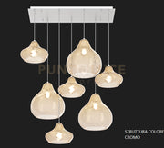 SOSP. CROMO 7 LUCI RETTANGOLARE VETRI (4 X PICCOLO + 3 X GRANDE) TUTTI AMBRA 1191CR-S7 RMIX-AM